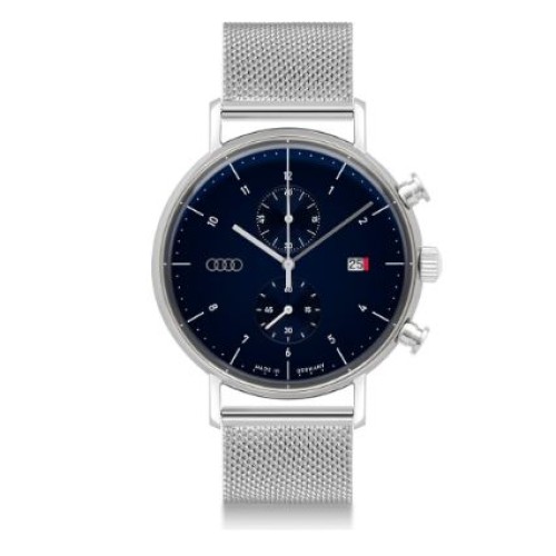 Audi chronograaf, zilver/nachtblauw horloge